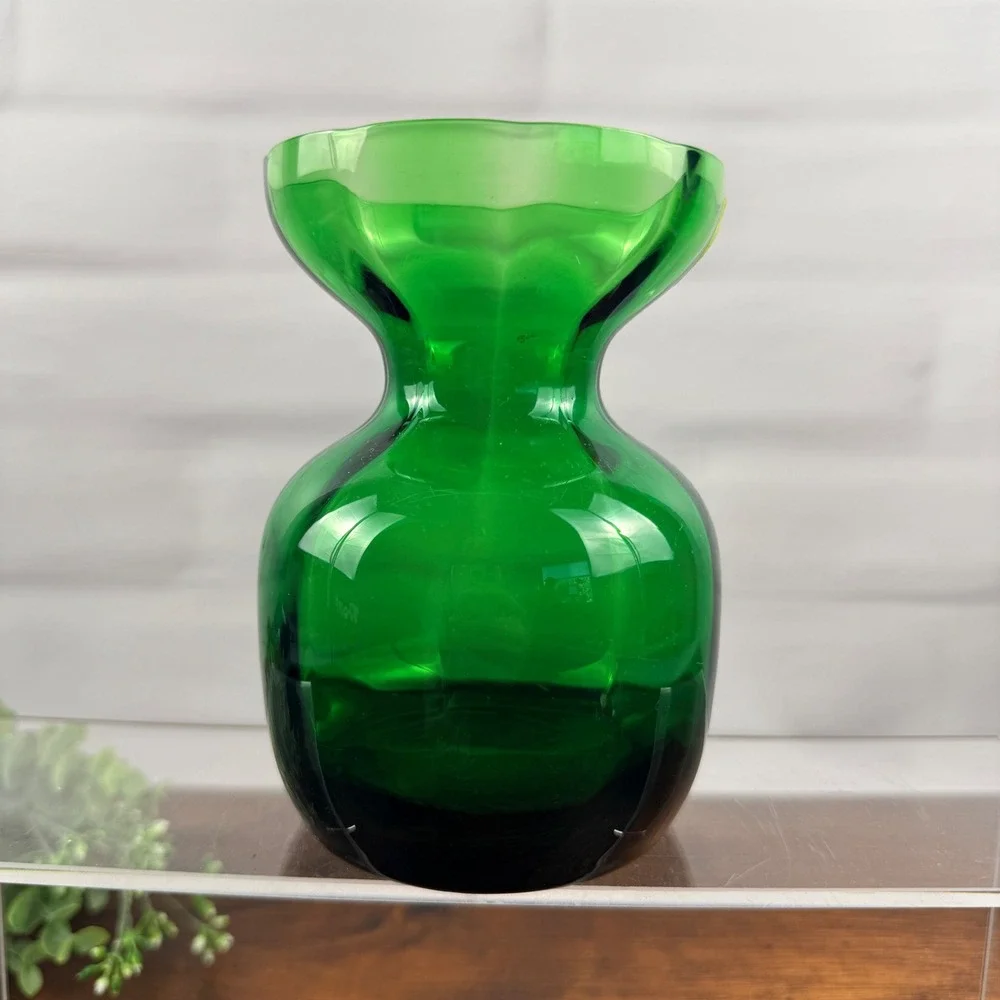 Holmegaard Denmark Emerald Green Art Glass Vase w/ Original Label Vintage